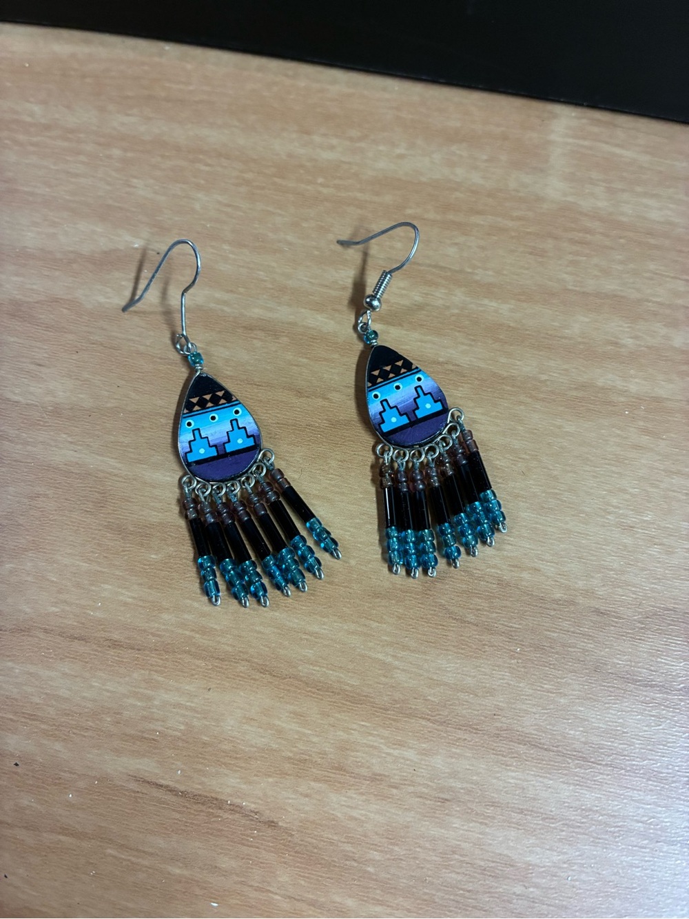 Turquoise Teardrop Fringe Earrings with Bead Accents - Women Jewelry